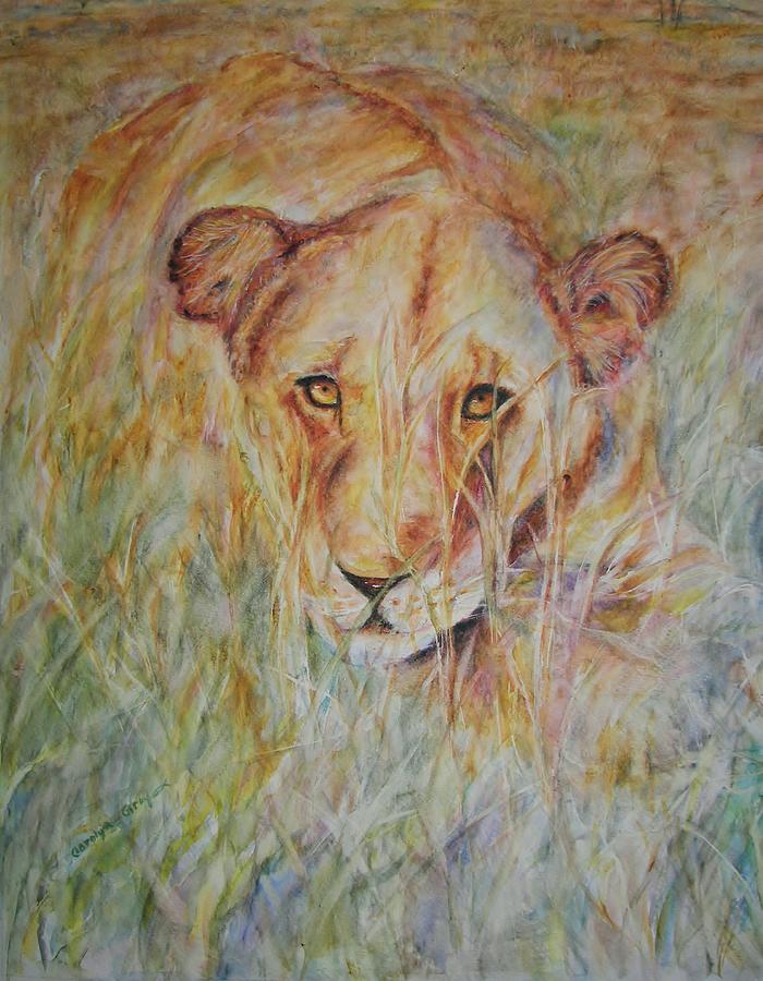 Lioness Painting - Animals - Lioness - Painting - Splendor in the Grass by Carolyn Gray