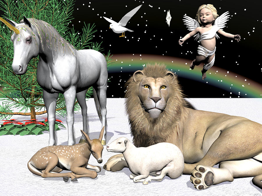 Lions and Lamb Digital Art by Michele Wilson