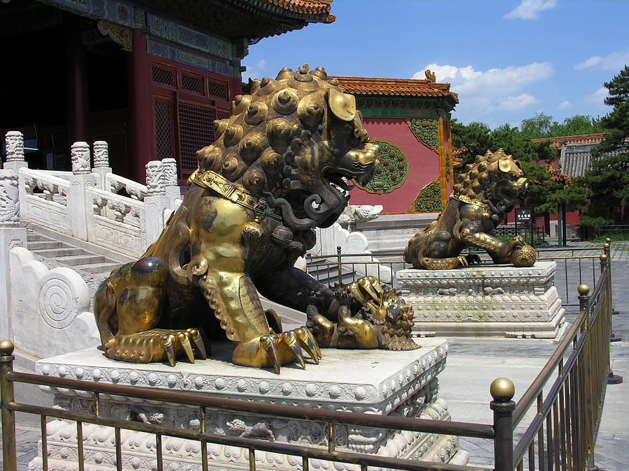 Lions at the Gate - Forbidden Palace - Beijing Photograph by Jacqueline M Lewis