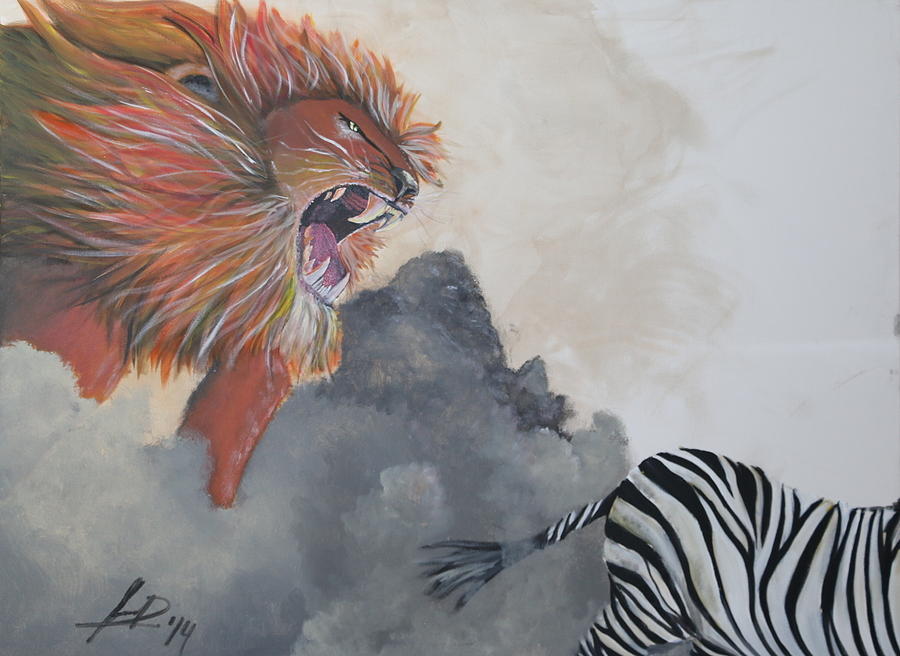 Lion Painting - Lions Catch by Jordan Douglas
