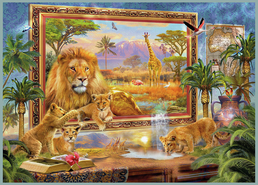 Wildlife Drawing - Lions Coming to Life by MGL Meiklejohn Graphics Licensing