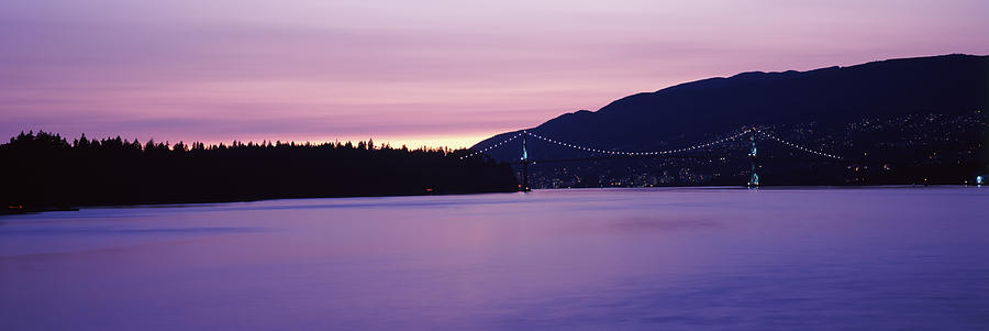 Nature Photograph - Lions Gate Bridge At Dusk, Vancouver by Panoramic Images