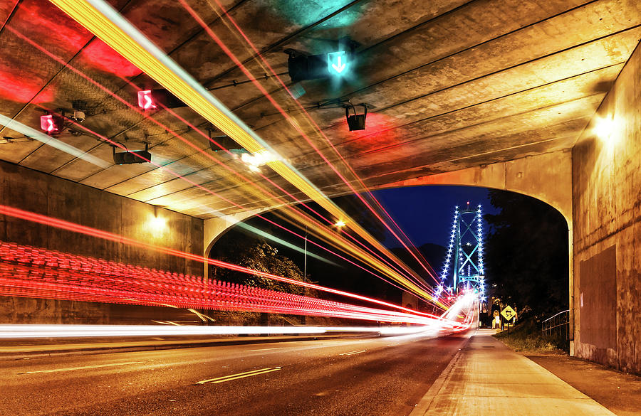 Lions Gate Bridge Traffic At Night Photograph by Alexis Birkill
