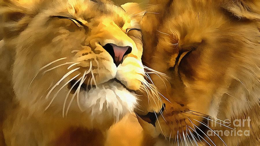Lions In Love Painting