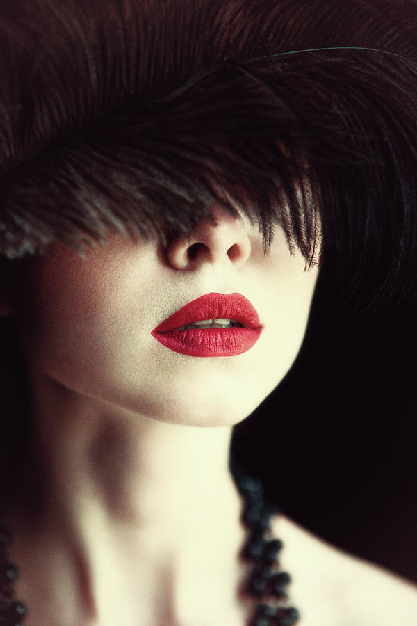 Vintage Photograph - Lips And Feather by Magdalena Russocka