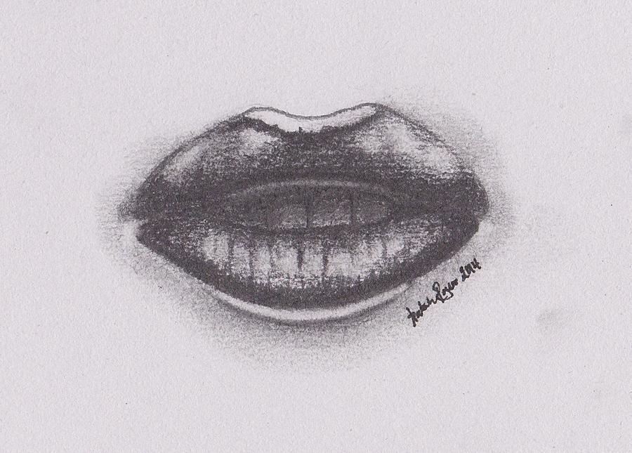 Charcoal Drawing - Lips by Natalie Rogers