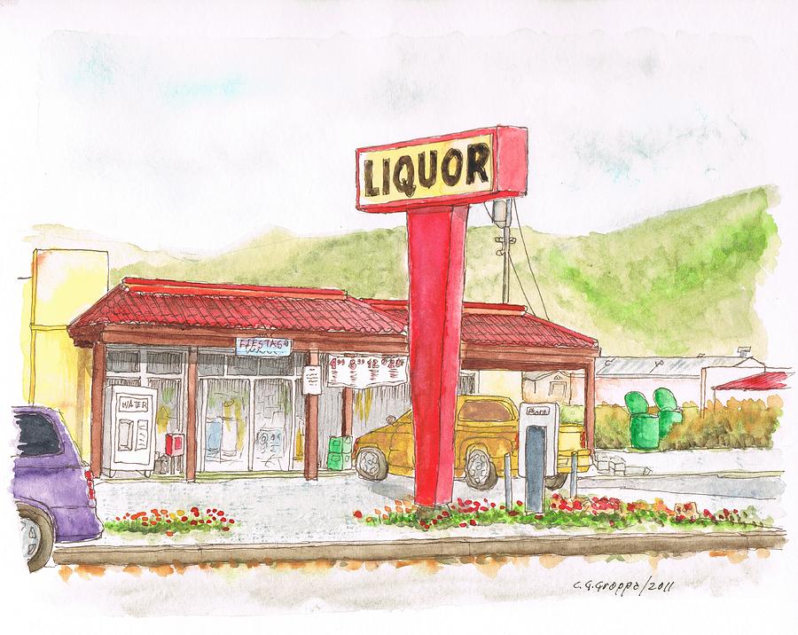 Liquor store in Lompoc - California Painting by Carlos G Groppa