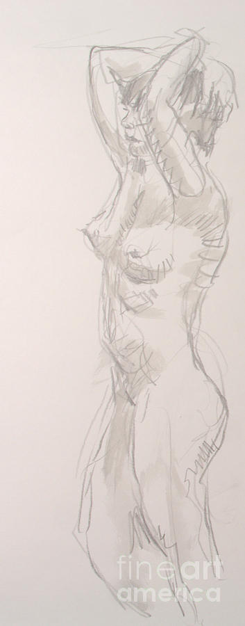 Nude Drawing - Lisa with arms above her head by Andy Gordon