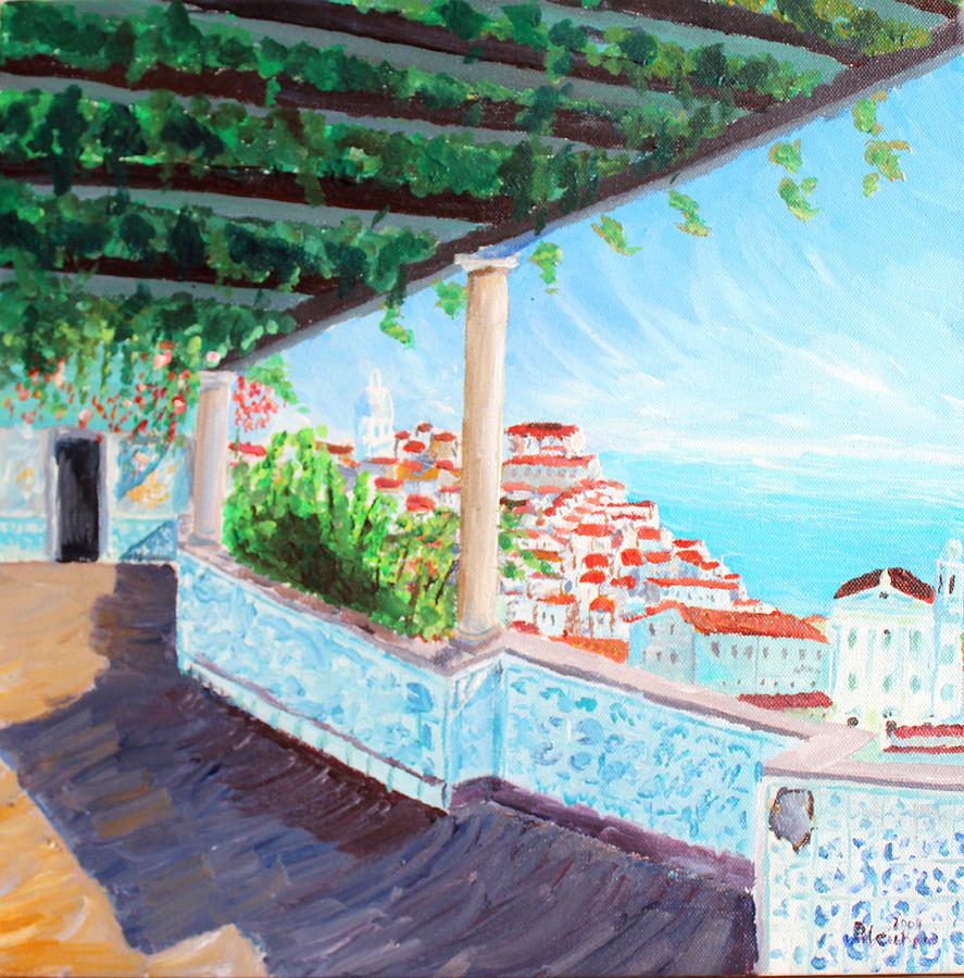 Lisbon Alfama With Atlantic Ocean Painting