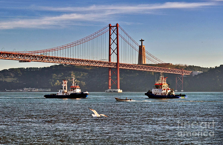 Lisbon - Portugal - Vinte e Cinco de Abril Bridge and Tagus River-Rio Tejo Photograph by Carlos Alkmin