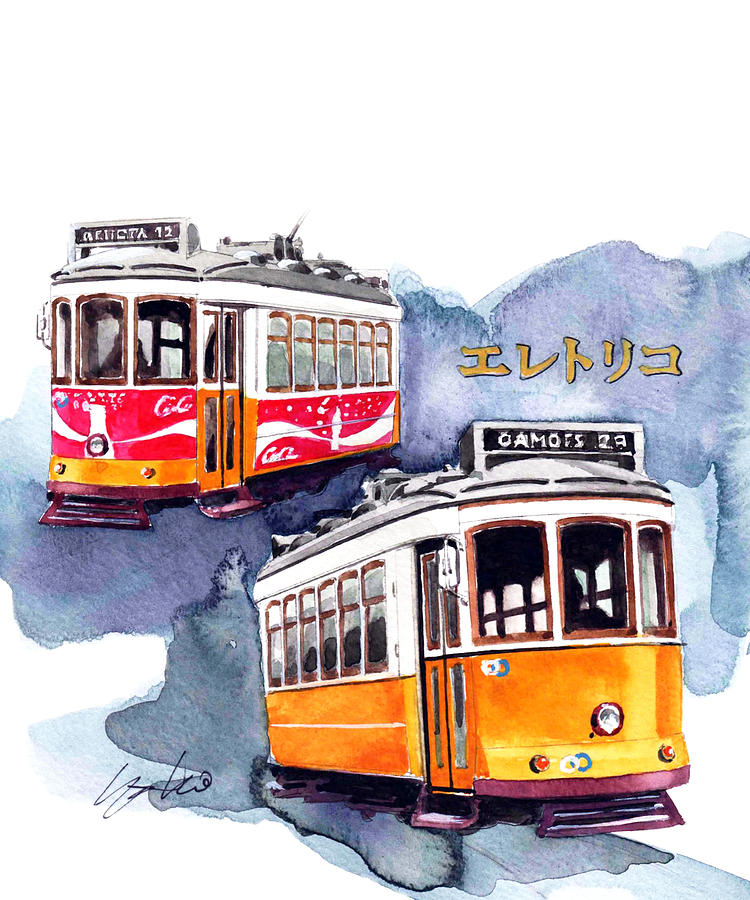 Lisbon streetcar Painting by Yoshiharu Miyakawa