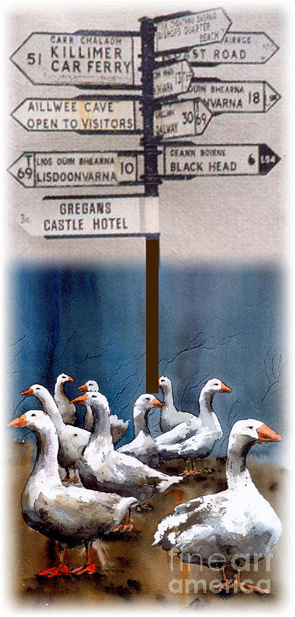 Geese Painting - LISDOONVARNA   which way  by Val Byrne