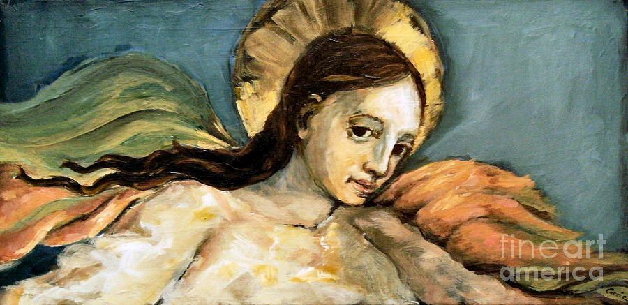 Listening Angel Painting by Carrie Joy Byrnes