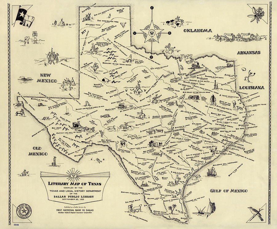 Literary Map Of Texas 1955 Photograph by Daniel Hagerman