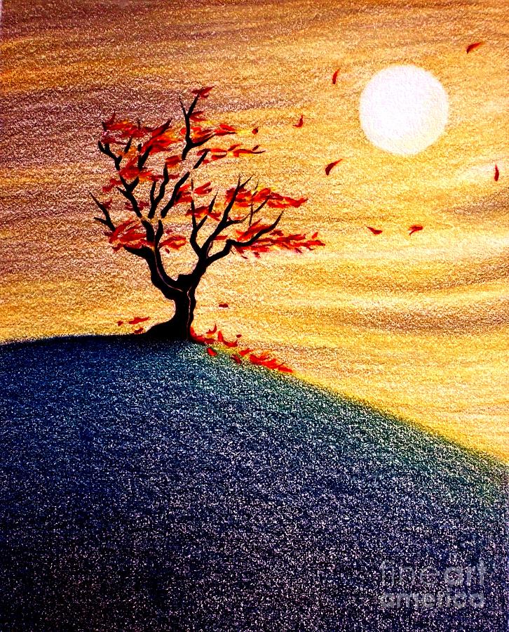 Primary Colors Drawing - Little Autumn Tree by Danielle R T Haney