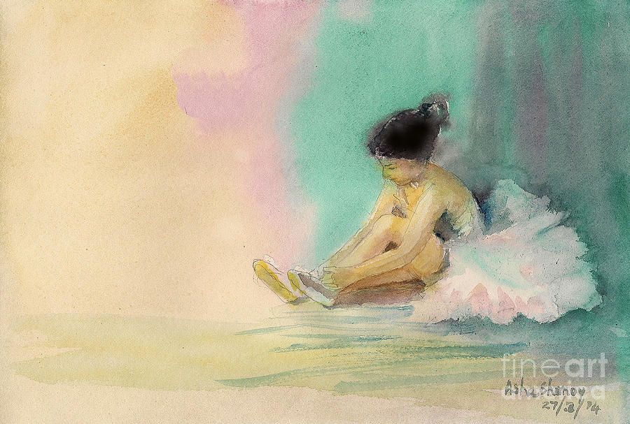 Little ballerina Painting by Asha Sudhaker Shenoy