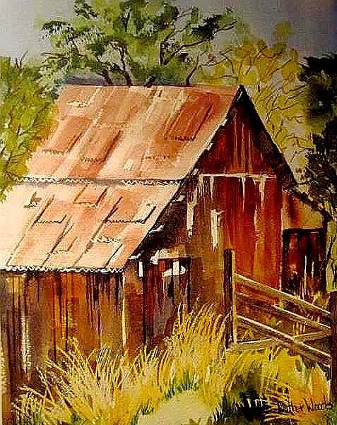 Little Barn Painting by Esther Woods