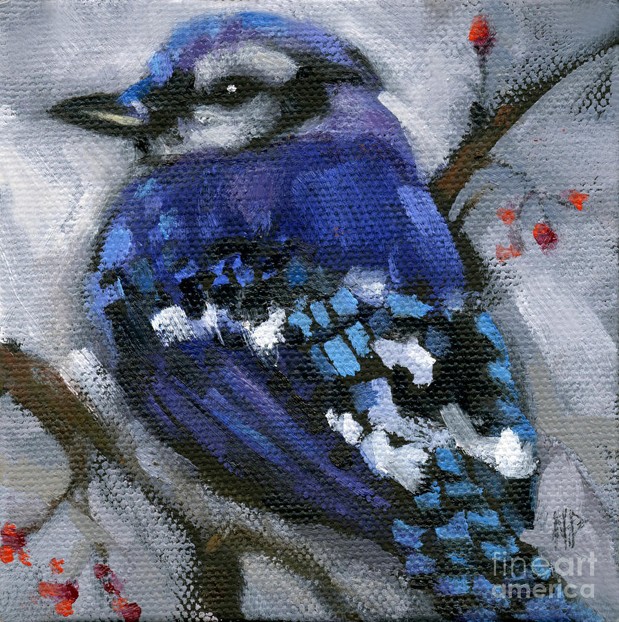 Blue Jay Painting - SOLD Little Bird Come Sit Upon My Window Sill by Nancy  Parsons