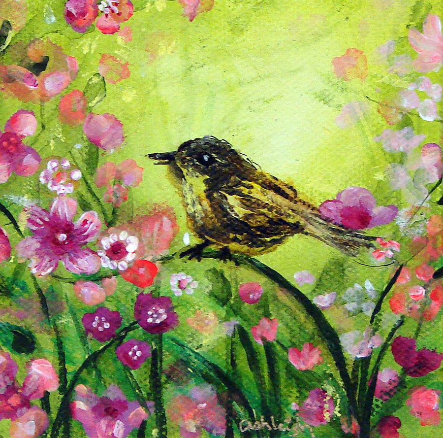 Nature Painting - Little Bird in Green by Ashleigh Dyan Bayer