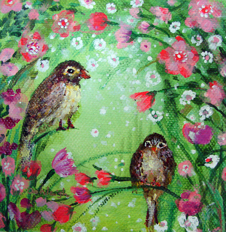 Little Birdies in Green Painting by Ashleigh Dyan Bayer