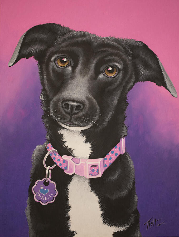 Little black dog Painting by Tish Wynne