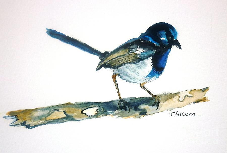 Little Blue Wren - original SOLD Painting by Therese Alcorn