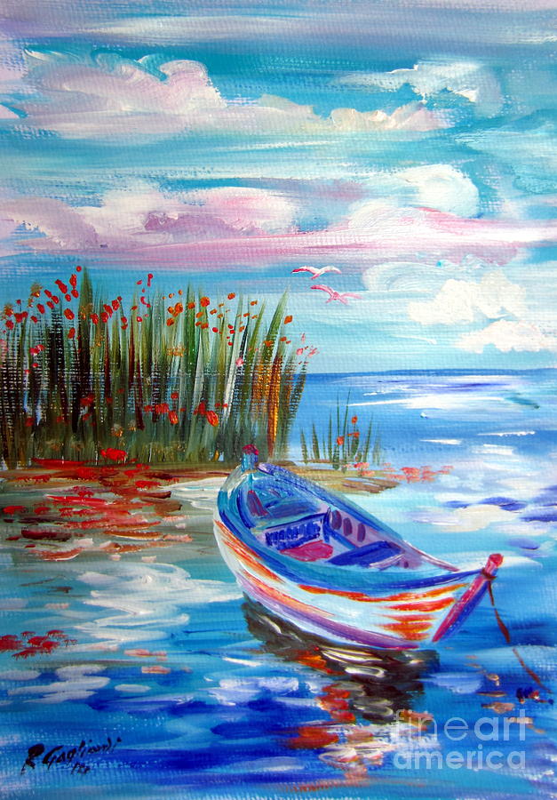 Little Boat In The Pond in The Afternoon Painting by Roberto Gagliardi