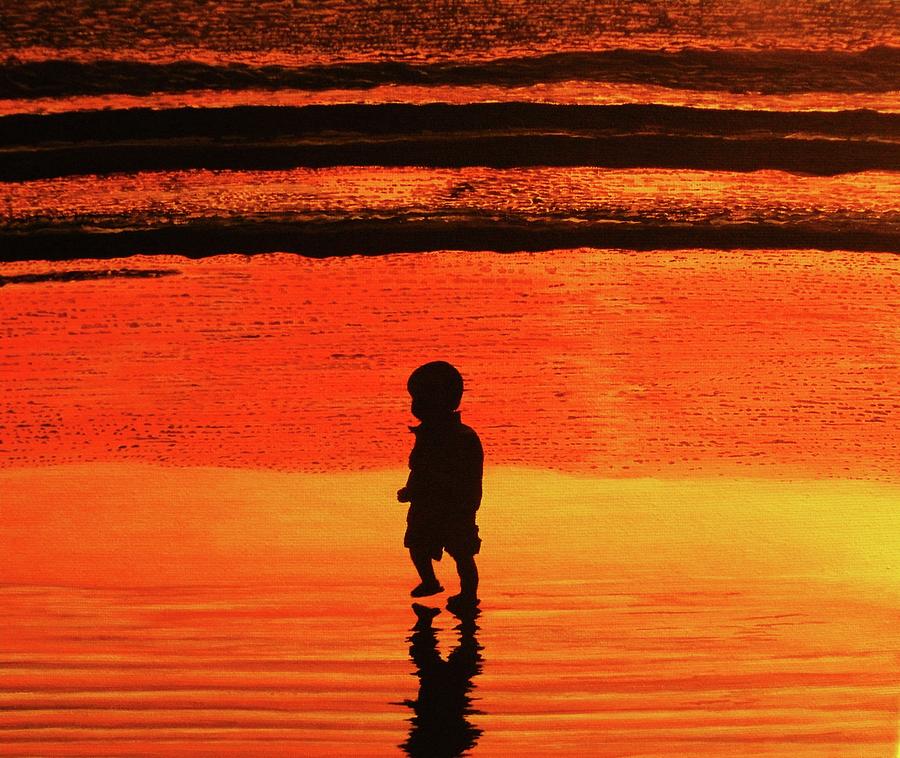 Little Boy at the Beach Painting by Victoria Rhodehouse