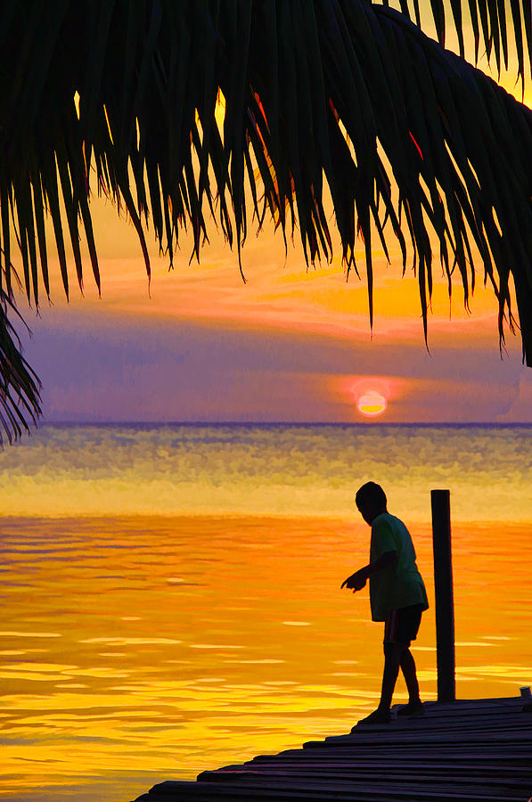 Little Boy Fishing Caye Caulker Belize Photograph