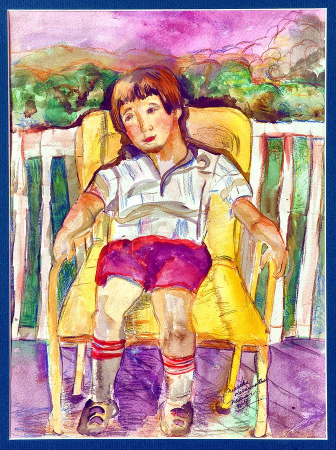 Tree Painting - Little Boy Sitting Still  by Martha Nelson