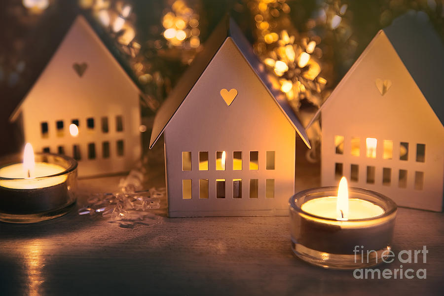 Little candle houses lit for Christmas Photograph by Sandra Cunningham