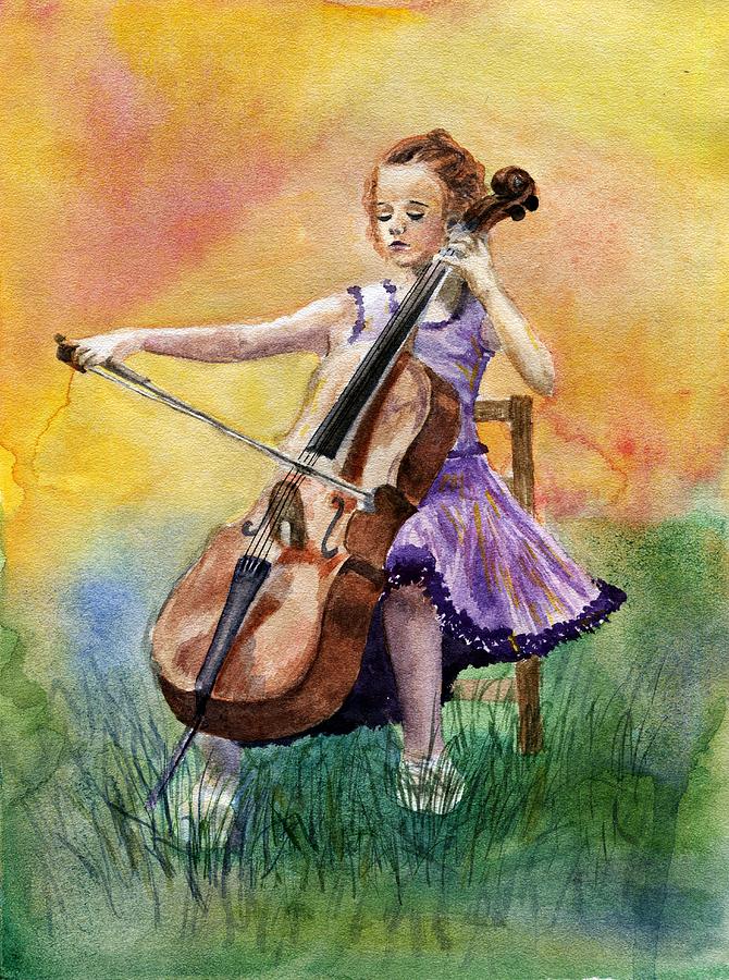 Cello Painting - Little Cellist by Anna Shell