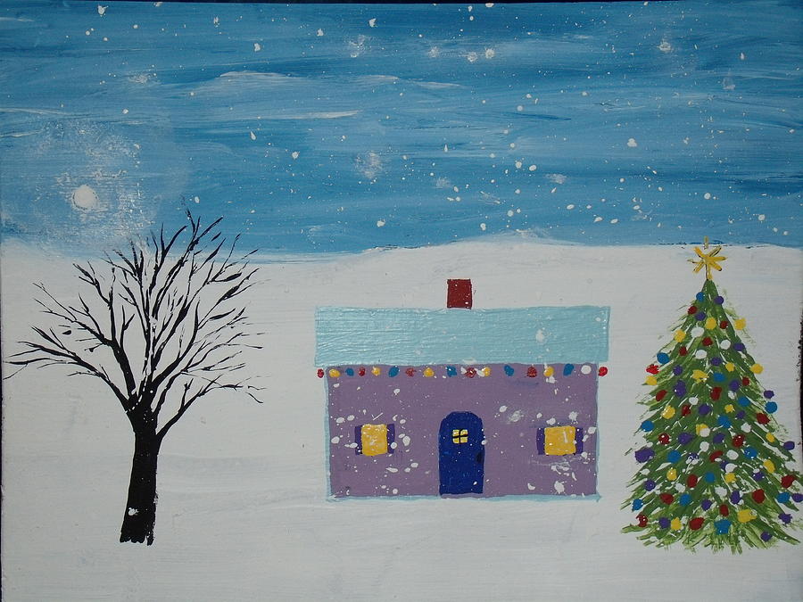 Christmas Painting - Little Christmas House by Daniel Nadeau