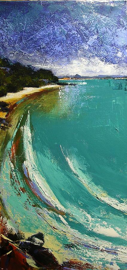 Little Cove Noosa Heads abstract palette knife seascape painting Painting by Chris Hobel
