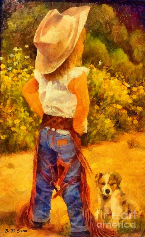 Little Cowgirl Painting by Elizabeth Coats