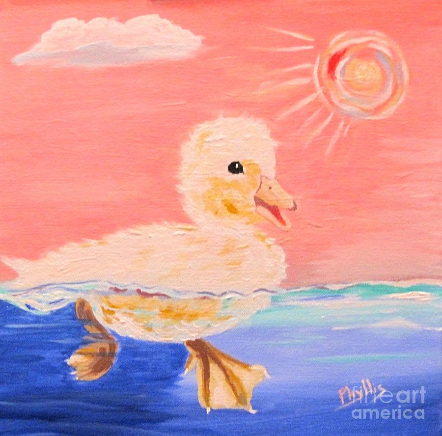 Little Ducky Swimming Painting by Phyllis Kaltenbach