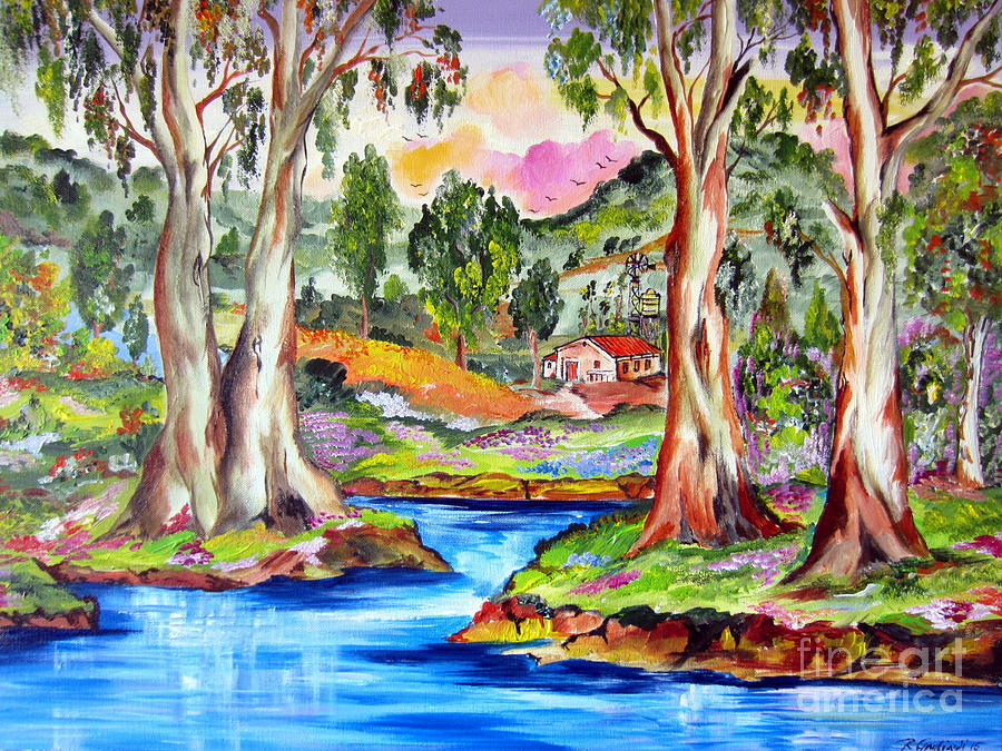 Little Farm In The Outback By The Water Pond Painting by Roberto Gagliardi