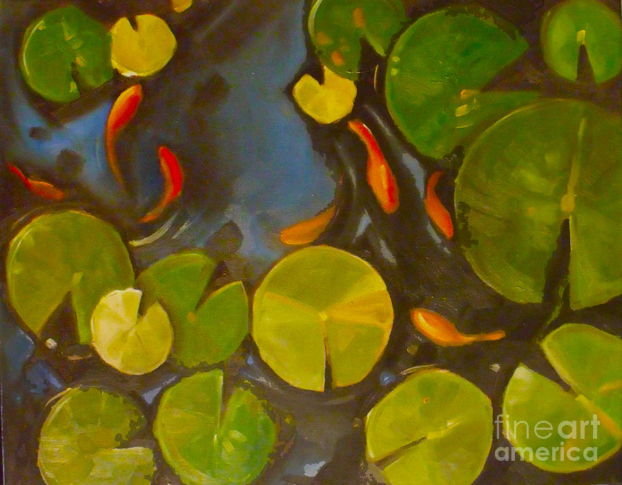 Little Fish koi goldfish pond Painting by Mary Hubley