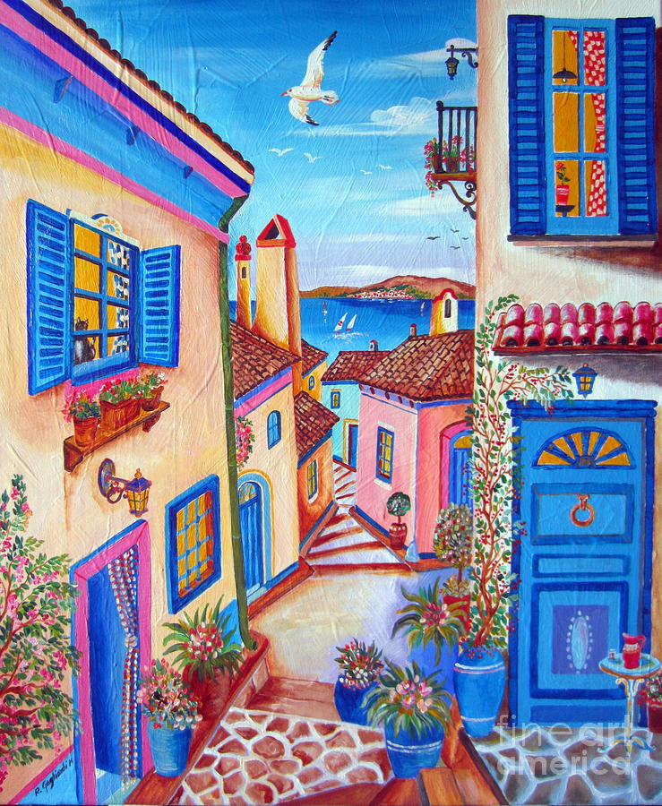 Little Fishermen Village in the Aegean Sea Painting by Roberto Gagliardi