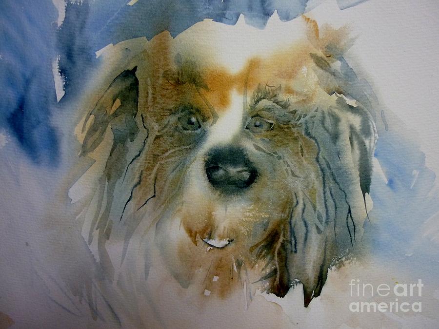 Little Fluffy Dog Painting by Donna Acheson-Juillet