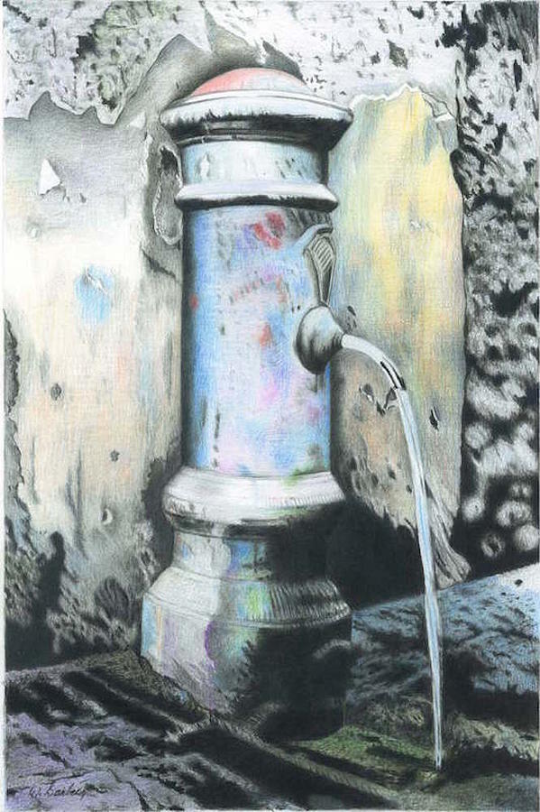 Fountain Drawing - Little fountain in Roma by Wilfrid Barbier