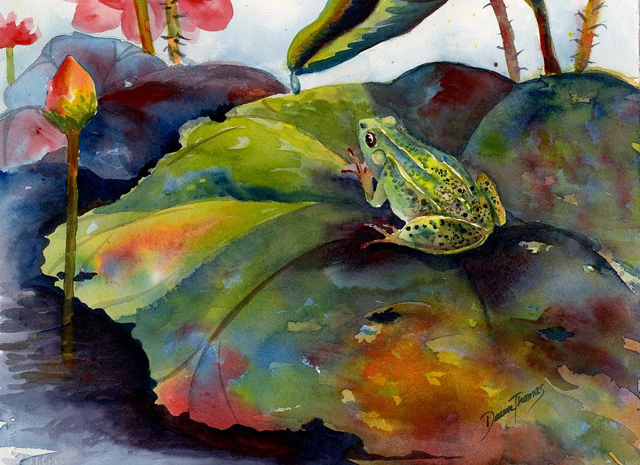 Little Frog on a Lily pad Painting by Dawn Thomas - Fine Art America