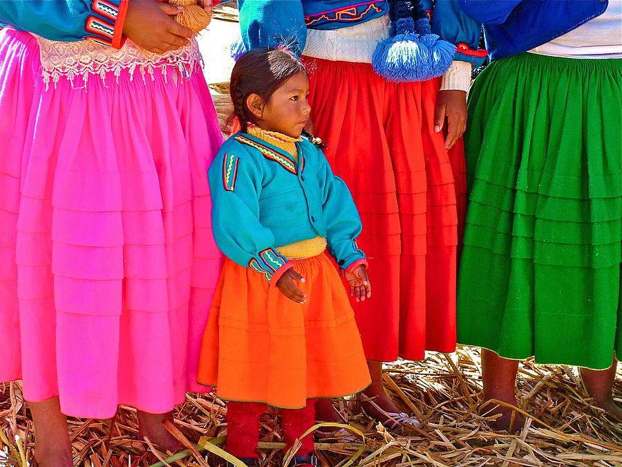 Little Girl Among Bright Skirts on Isla Jacha Challwa on Lake Titicaca-Peru Photograph by Ruth Hager