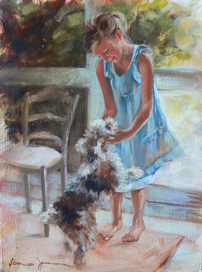 Little Girl And Dog Painting by Tanya Jansen