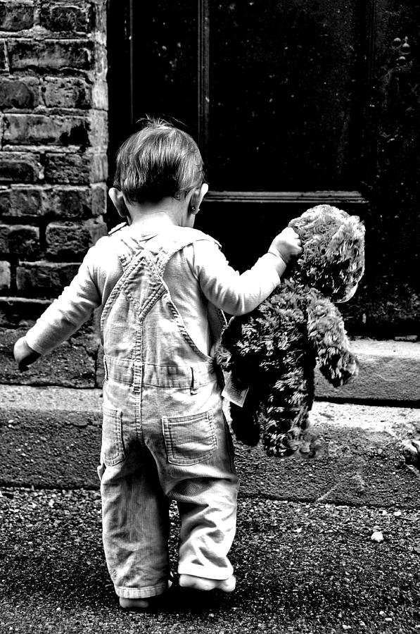 Black And White Photograph - Little Girl and Teddy Bear by Jon Van Gilder