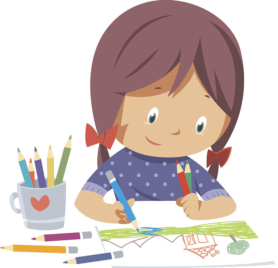 Little girl drawing Drawing by Pijama61