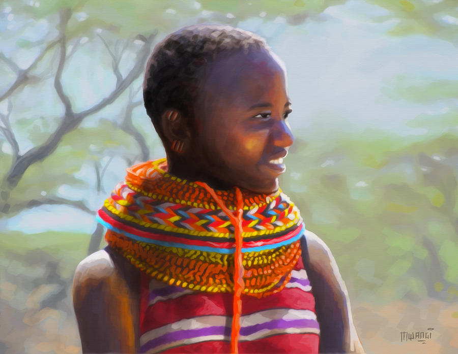 Little girl from Isiolo Painting by Anthony Mwangi