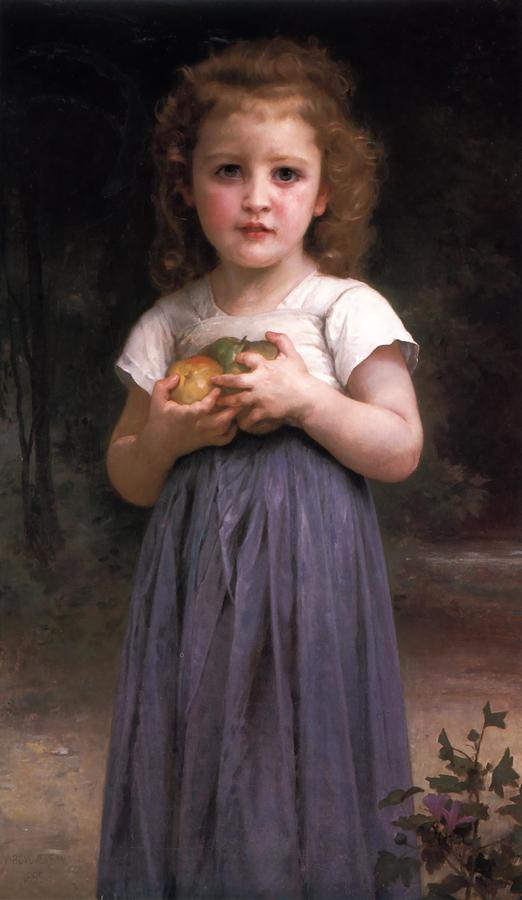 Little girl holding apples in her hands Digital Art by William Bouguereau