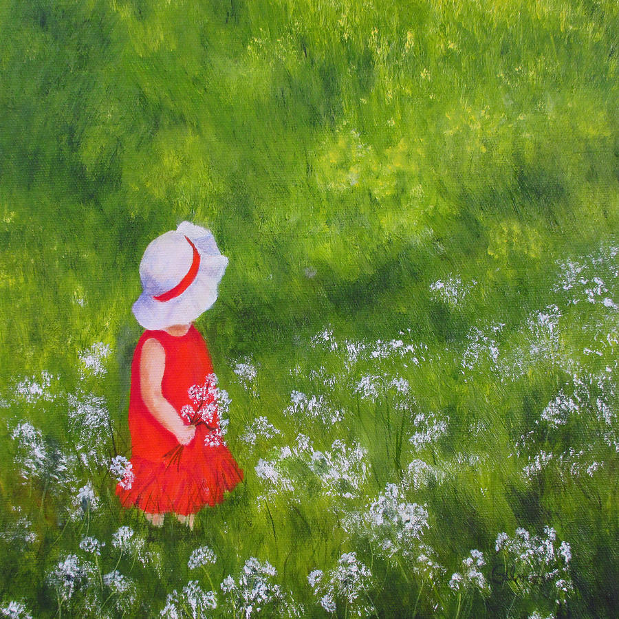 Girl in Meadow Painting by Roseann Gilmore