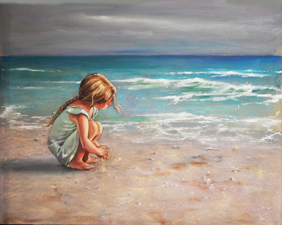 Girl Painting - Little Girl on a Beach by Ed Hicks